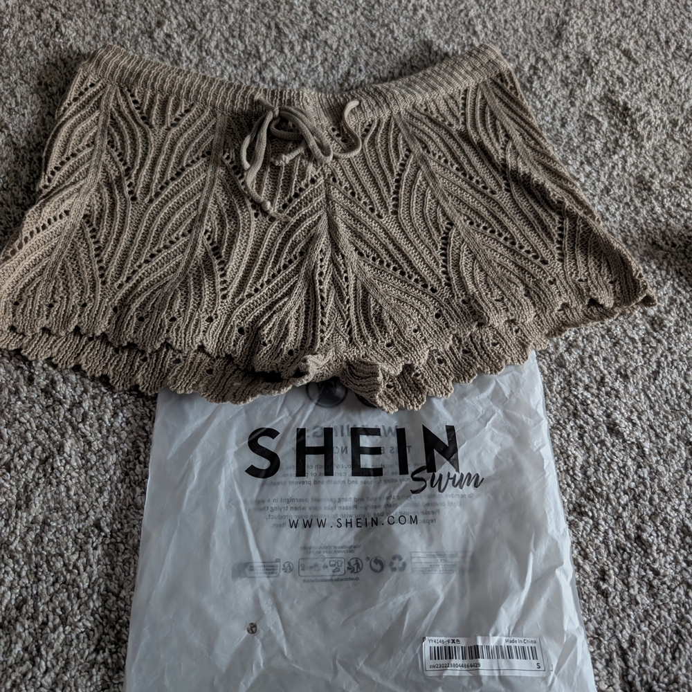 New! Shein Swim Tan Crochet Shorts S